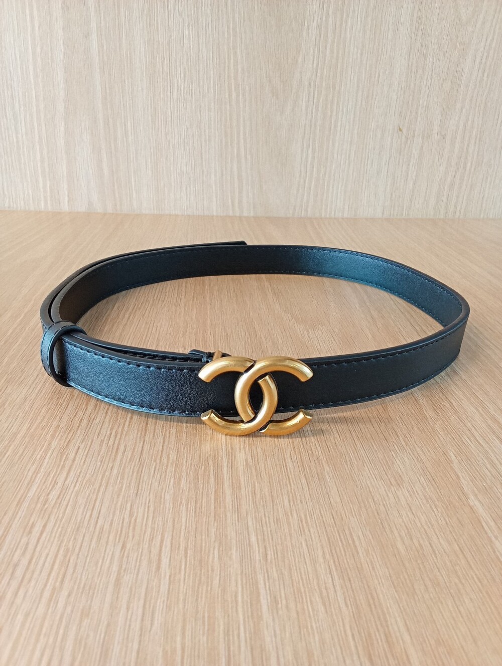 Chanel Vintage Gold CC Buckle Black Leather Belt